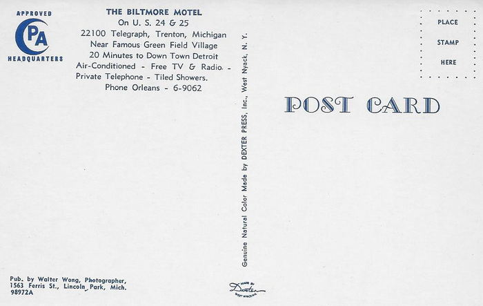 Biltmore Motel - Old Postcard